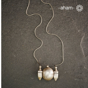 Traditional Shiva lingam&nbsp;neckpiece handcrafted in silver.The pendant is a vintage silver piece, the chain is new crafted in 92.5 silver