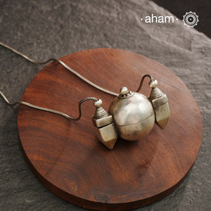 Traditional Shiva lingam&nbsp;neckpiece handcrafted in silver.The pendant is a vintage silver piece, the chain is new crafted in 92.5 silver