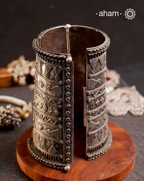 A statement Vintage Silver Arm Cuff. Traditionally worn in the arm.
