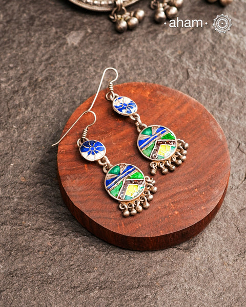 Vintage tribal earrings with hand painted meena work. Please note since these are old pieces, some of the meena worn as worn out.