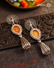 Peach Peacock Rang Mahal Silver Earrings