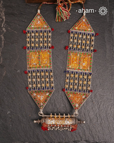 Tribal Silver Jaisalmeri Rani Har.These beautiful vintage pieces carry a slice of history with them.They are made by skilled artisans and involve various hand technique such as soldering, hammering, casting, stamping, dapping and stone setting. 
