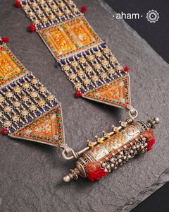 Tribal Silver Jaisalmeri Rani Har.These beautiful vintage pieces carry a slice of history with them.They are made by skilled artisans and involve various hand technique such as soldering, hammering, casting, stamping, dapping and stone setting. 