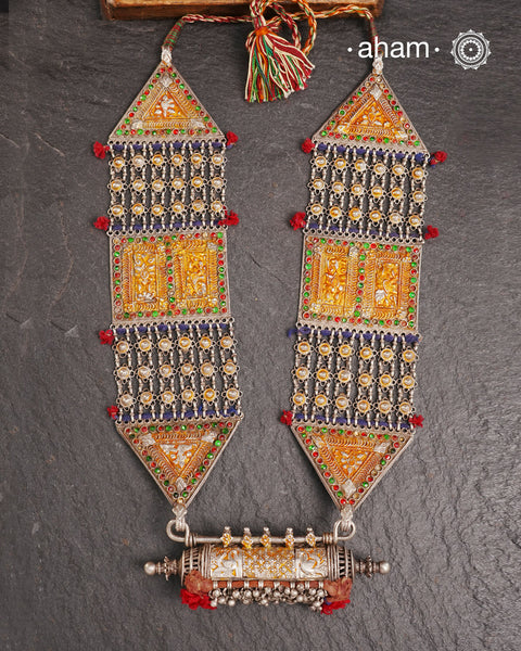 Tribal Silver Jaisalmeri Rani Har.These beautiful vintage pieces carry a slice of history with them.They are made by skilled artisans and involve various hand technique such as soldering, hammering, casting, stamping, dapping and stone setting. 