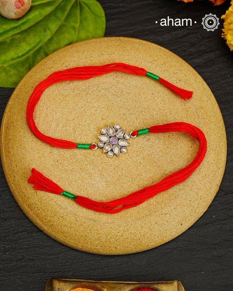 Zircon Flower Silver Rakhi