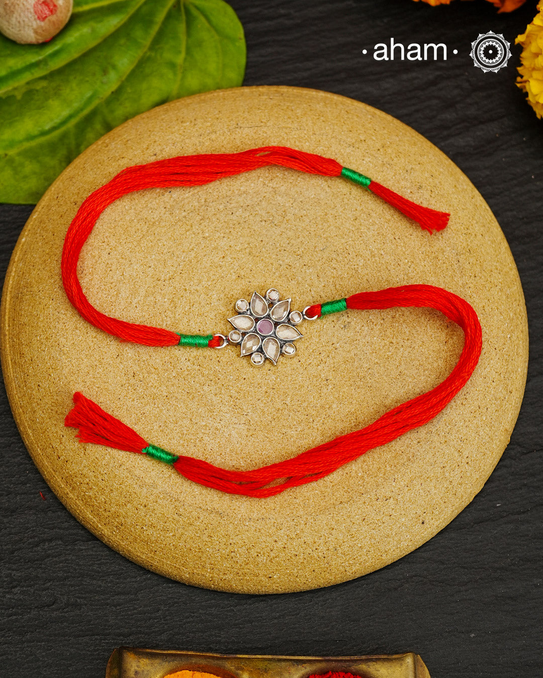 Zircon Flower Silver Rakhi