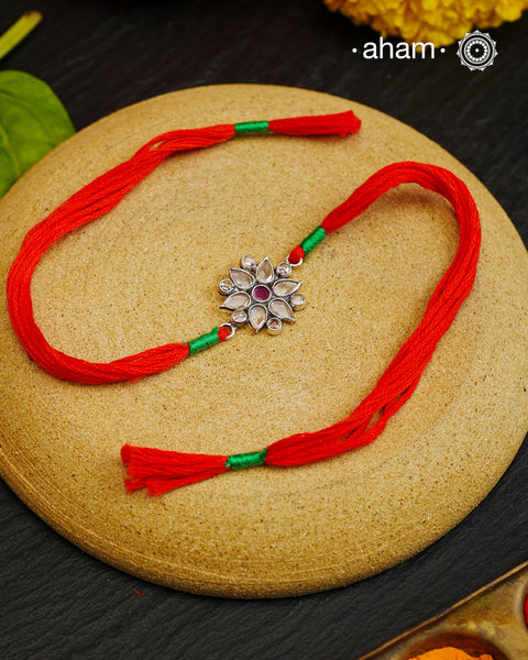 Zircon Flower Silver Rakhi