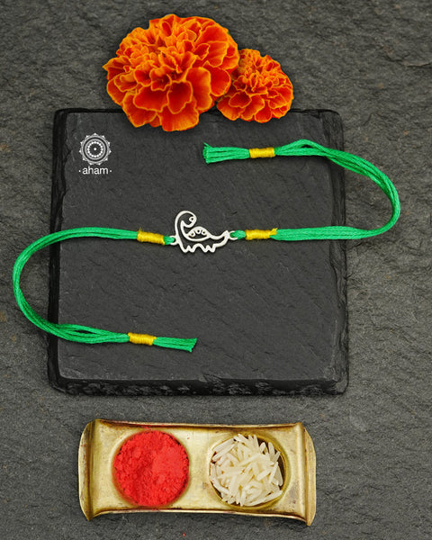 Beautiful Handcrafted Silver Rakhi for little kids.Make this Rakshabandhan Memorable with this handcrafted & Rakhi for an ever-lasting Knot.Super cute Rakhi in 925 Silver dial weaved with cotton thread.