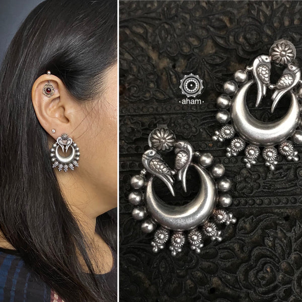 Classic 92.5 sterling silver chandbali earring with parrot motif.  light weight and easy to wear whole day long. 