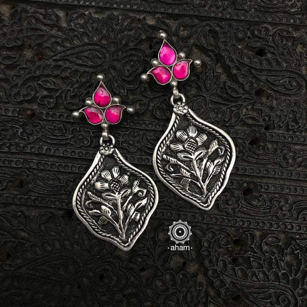 Mewad flower earrings in 92.5 sterling silver with beautiful chitai work. An ode to the glorious state of Rajasthan.