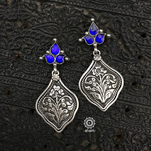 Mewad flower earrings in 92.5 sterling silver with beautiful chitai work. An ode to the glorious state of Rajasthan.
