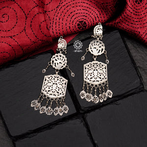 Mewad cutwork peacock earrings handcrafted in silver. An ode to the glorious state of  Rajasthan. Light weight earrings that look great with both ethnic and western outfits. 