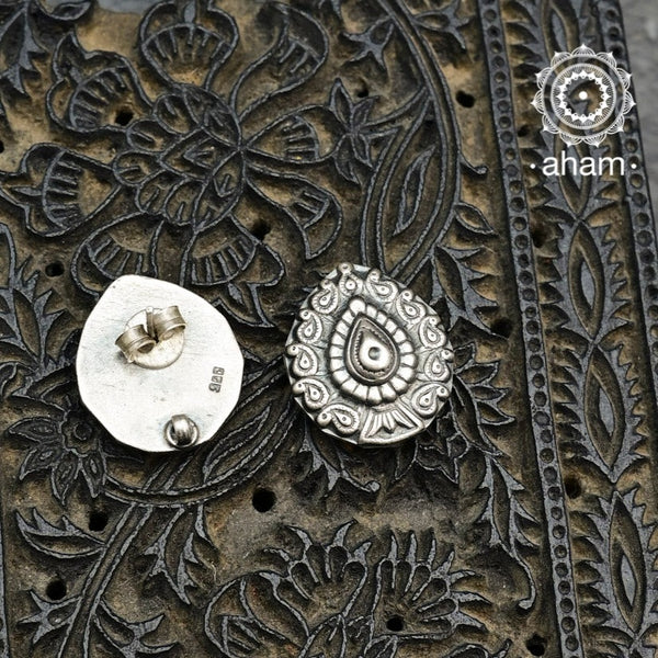 Mewad paisley studs handcrafted in 92.5 sterling silver. An ode to the glorious state of Rajasthan. Light weight earrings great as everyday and ethnic wear. 