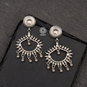 Mewad diya shaped drop earrings. Handcrafted in 92.5 sterling silver. An ode to the glorious state of  Rajasthan. Light weight great as everyday and ethnic wear. 