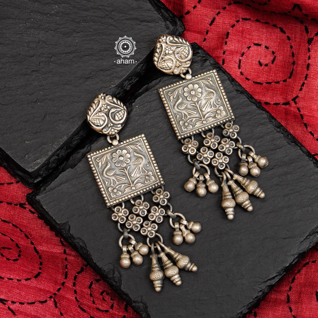 Beautiful mewad statment earrings Handcrafted in 92.5 sterling silver with dangling ghungroos. An ode to the glorious state of Rajasthan. 