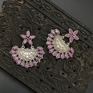 92.5 Sterling Silver Earrings with maroon coloured stones.