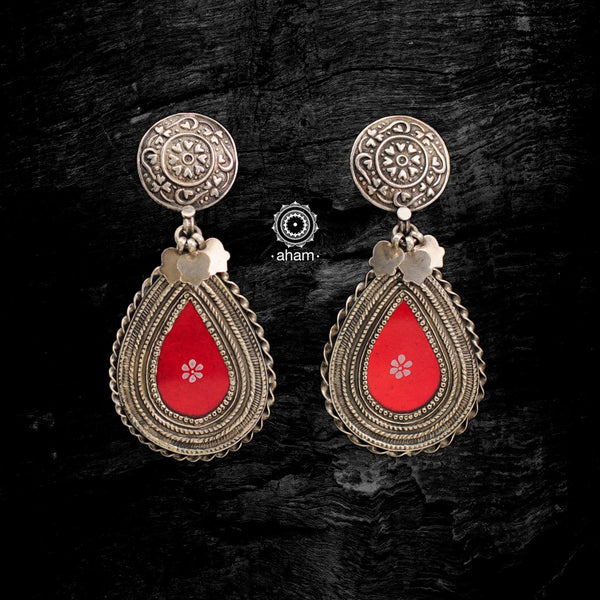 Red Rang Mahal Silver Earrings