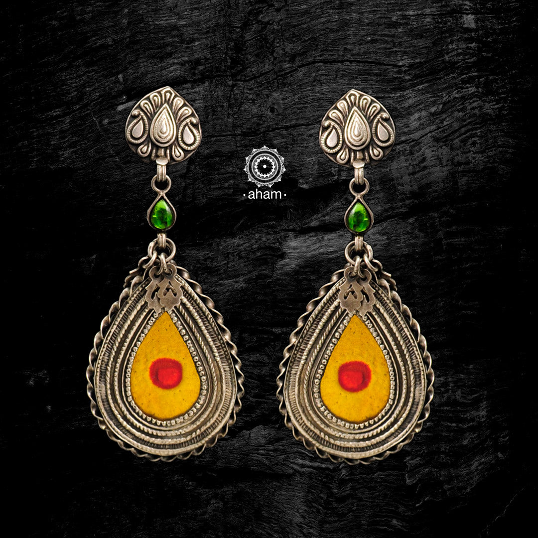 Handcrafted 92.5 sterling silver Rang Mahal red drop earrings. The magic that happens when glass, silver and a pop of colour come together.