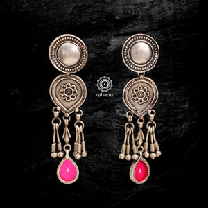 Handcrafted 92.5 sterling silver Rang Mahal pink drop earrings. The magic that happens when glass, silver and a pop of colour come together.
