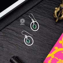 Green Stone Oval Silver Earrings