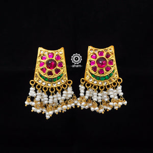 Beautiful Kundan Work Gold Polish Festive Sterling silver Earring, laced with pearls 
