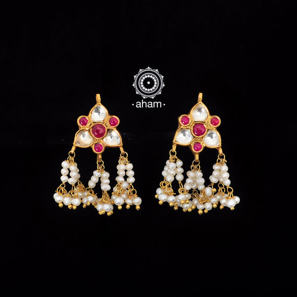 Gold Polish Silver Kundan Drops