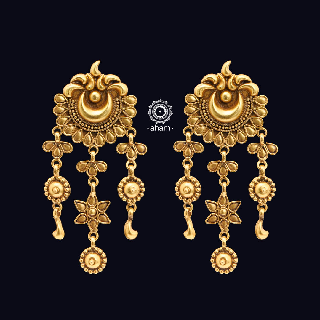 Handcrafted 92.5 Silver Earrings with antique Gold Polish 