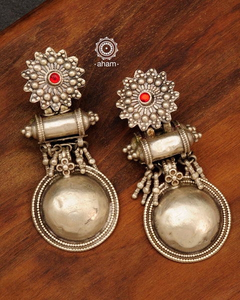 Tribal Silver Amulet earring. A statement piece, yet light enough for its size.  We would totally recomend you get this for your Navratri wardrobe. 