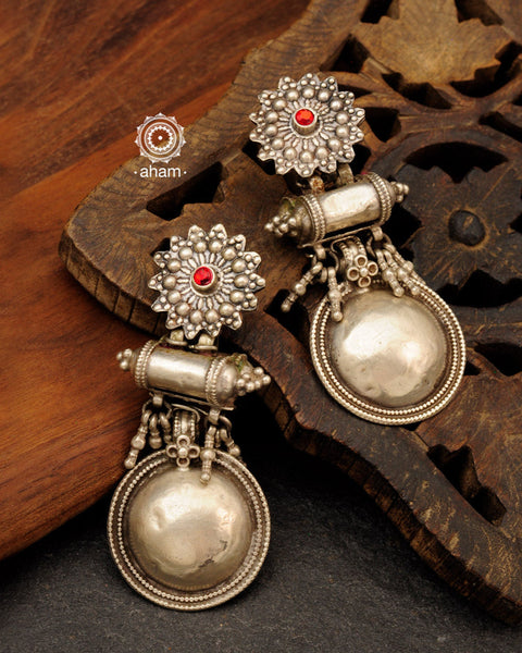 Tribal Silver Amulet earring. A statement piece, yet light enough for its size.  We would totally recomend you get this for your Navratri wardrobe. 
