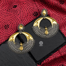 Statement Noori two tone chandbali earrings handcrafted in 92.5 sterling silver. Style this up with your favourite ethnic or fusion outfit.