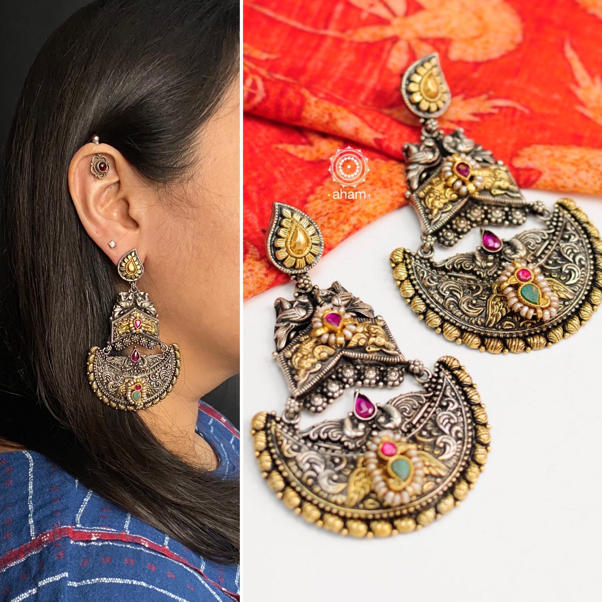 Buy Dual Tone Jhumka Earrings, Oxidized Dual Tone Earrings, Antique Earrings,  Jhumka Jhumkis, Ethnic Earrings, Floral Jhumka Earrings Online in India -  Etsy