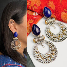 Beautiful statement Zircon Drops with Lapiz Top crafted in 92.5 sterling silver.  Indian craftsmanship with modern aesthetics. 