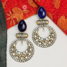 Beautiful statement Zircon Drops with Lapiz Top crafted in 92.5 sterling silver.  Indian craftsmanship with modern aesthetics. 