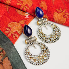 Beautiful statement Zircon Drops with Lapiz Top crafted in 92.5 sterling silver.  Indian craftsmanship with modern aesthetics. 
