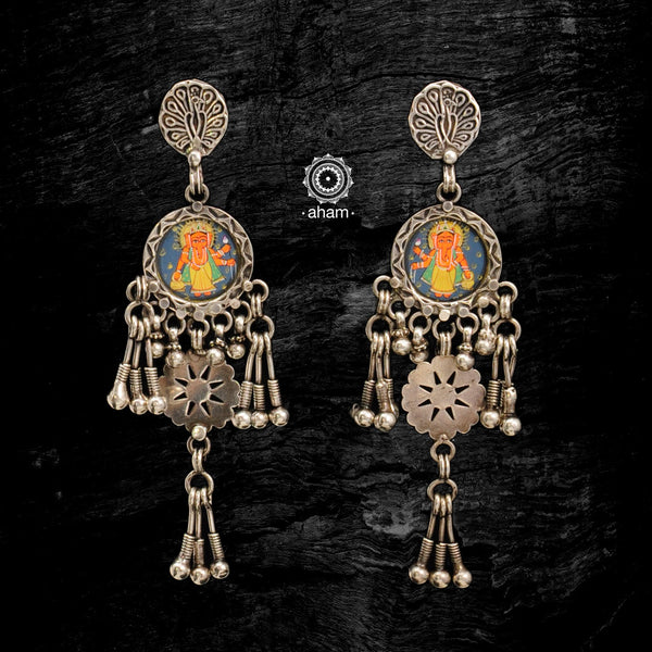 Hand Painted Ganesha Silver Earrings