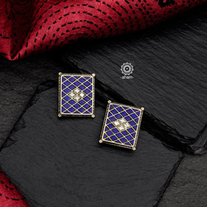 Beautiful Ira lapiz stud earrings handcrafted in 92.5 sterling silver. Lightweight studs that can be paired with both ethnic and western outfits. 