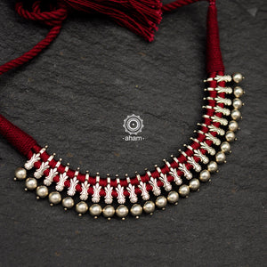 Handcrafted Mewad silver short neckpiece. Can be paired with both ethnic and western outfits.