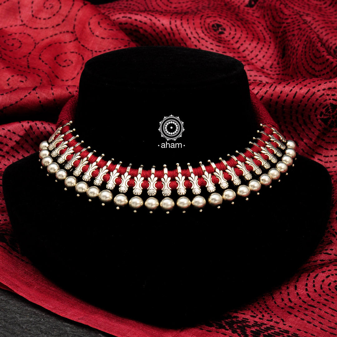 Handcrafted Mewad silver short neckpiece. Can be paired with both ethnic and western outfits.