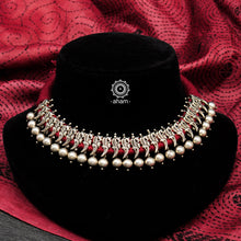 Handcrafted Mewad silver short neckpiece with intricate parrot motifs. Can be paired with both ethnic and western outfits.