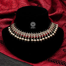 Handcrafted Mewad silver short neckpiece with intricate parrot motifs. Can be paired with both ethnic and western outfits.