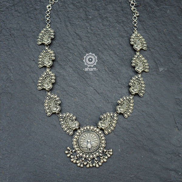 Beautiful handcrafted 92.5 sterling silver neckpiece with elegant dancing peacock motifs. An effortless everyday style that will make you feel beautiful and special this festive season.