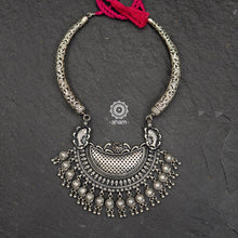 Statement Mewad Silver Neckpiece crafted in 92.5 silver.  This stunning piece is a combination of Chitai work Hasli and a beautiful pendant. Statement Mewad Silver Neckpiece crafted in 92.5 silver.  This stunning piece is a combination of Chitai work Hasli and a beautiful pendant. 