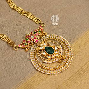 Make a sophisticated style statement this festive season. Crafted using traditional Kundan Jadua techniques in 92.5 silver with gold polish, semi precious stones and cultured pearls. Perfect for intimate weddings and upcoming festive celebrations.