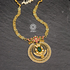 Make a sophisticated style statement this festive season. Crafted using traditional Kundan Jadua techniques in 92.5 silver with gold polish, semi precious stones and cultured pearls. Perfect for intimate weddings and upcoming festive celebrations.