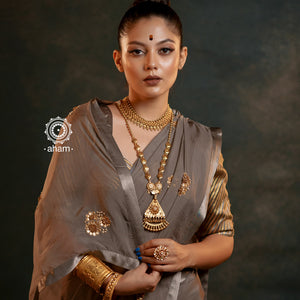 Long Neckpieces are perfect for layering. They also look fabulous when paired with a plain tunic. This gorgeous piece is handcrafted in silver using traditional techniques  with kundan highlights. Perfect for intimate weddings and upcoming festive celebrations. 