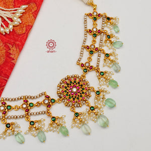 Flower Green Drop Gold Polish Silver Choker