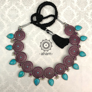 A beautiful kemp and turquoise combination neckpiece, crafted in 92.5 silver.