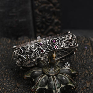 Beautiful and intricate handcrafted Nakshi work 92.5 sterling silver kada. Crafted by master artisans. 