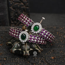South Indian traditional handcrafted 92.5 sterling silver bangles with maroon spinel stones. Classic styles that never fade with time. 