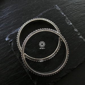 Handcrafted Silver Bangles with rava work perfect for everyday wear. 